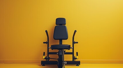 A chair is placed in front of a vibrant yellow wall
