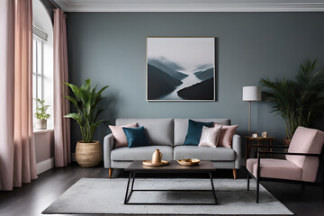 modern living room with sofa near the window