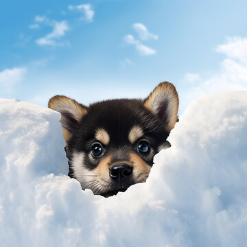 3d rendered puppy in clouds made with generative AI