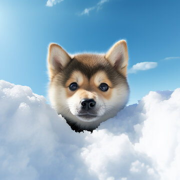3d rendered puppy in clouds made with generative AI