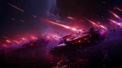 Obraz premium A dynamic scifi space battle scene featuring epic starships, Generative ai.