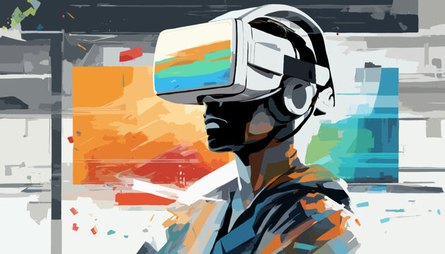 Augmented Reality Datenbrille. Mit Hochtechnologie im Hintergrund in neue Welten eintauchen.