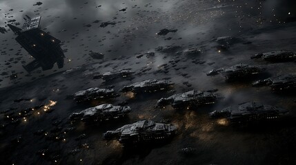 A dynamic scifi space battle scene featuring epic starships, Generative ai. - obrazy, fototapety, plakaty