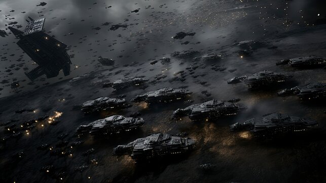 A dynamic scifi space battle scene featuring epic starships, Generative ai.