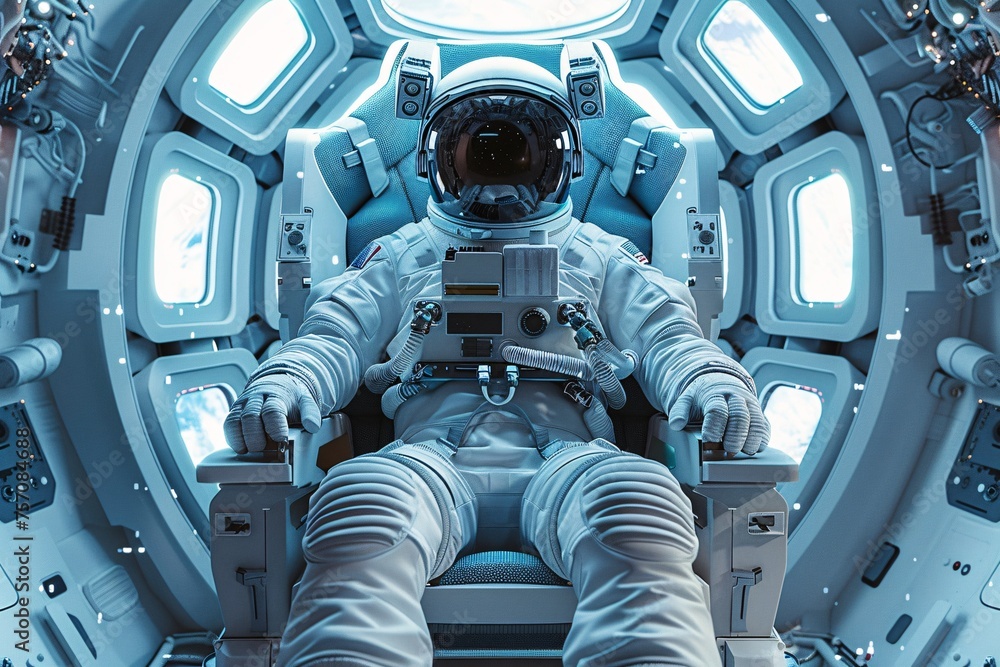 Poster astronaut in space suit, ready for launch generative ai