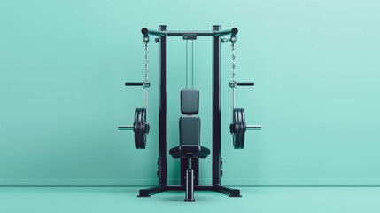 A weight machine stands in a room with a striking blue wall