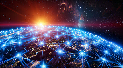 Global networking and digital communication concept with an abstract depiction of the Earth and technology connections