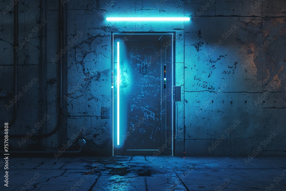 Poster Neon Doorway in a Futuristic Setting Generative AI