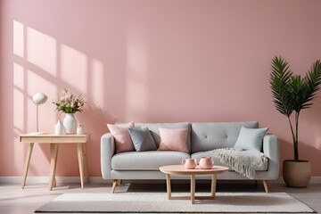 decor ideas in a living room for balanced and peaceful with Ona a pastel light colour  background,...