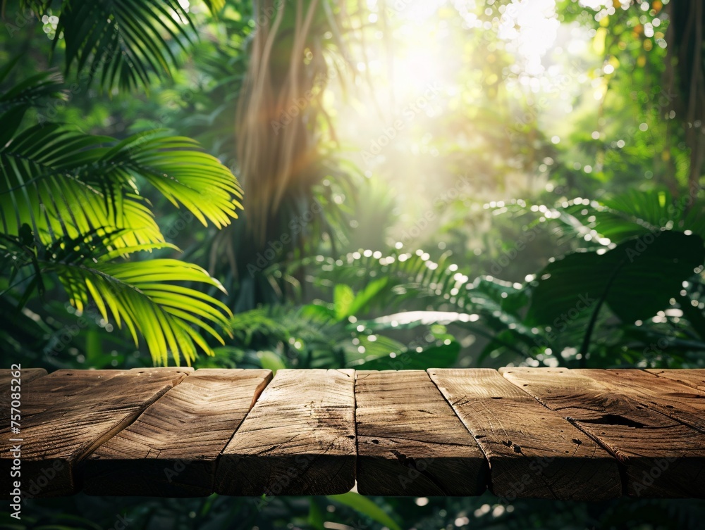 Aufkleber sunlit forest path generative ai