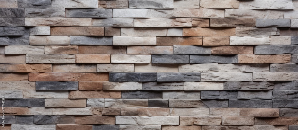 Poster close up of a brown brick wall with a rectangular brick pattern. the building material is a composit