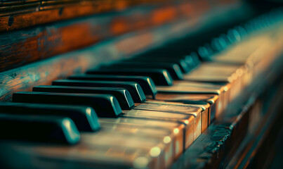 Close-up of a piano keyboard, Generative AI 