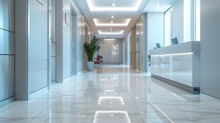 Hallway in a contemporary clinic with clean lines 