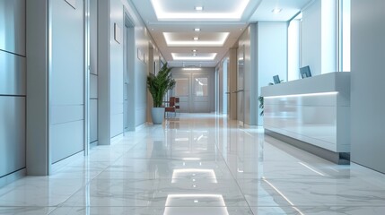 Obraz premium Hallway in a contemporary clinic with clean lines 