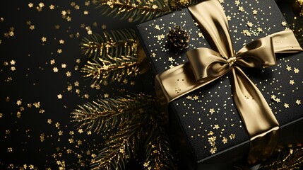 Golden Gift Wrapped in Black A Festive Present for the Holidays Generative AI