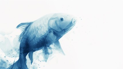 Close up of fish on white background with filter effect retro vintage style. Copy space for text