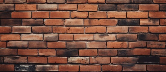 Obraz premium A detailed closeup of a brown brick wall showcasing the rectangular bricks, mortar, and stone wall composite material used in the building facade