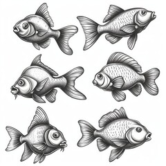 Collection of colorful fish isolated on white background. Set of fish icons