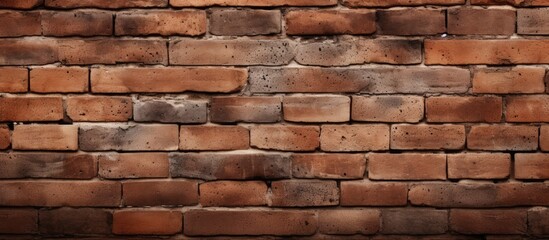 Obraz premium Detailed close up of a brown brick wall showcasing the intricate brickwork of the composite building material. Each brick adds character to the sturdy structure