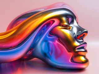 A minimalist 3D render of exotic rainbow liquid interacting with plastic metal symbolizing resurrection