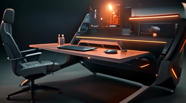 A desk designed for a gaming workstation paired with a computer