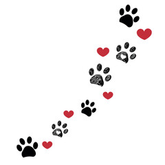 Paw prints and red hearts lovely design