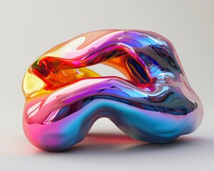 High-resolution hyper-realistic 3D render of exotic liquid metal in rainbow colors embodying resurrection
