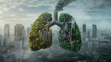 Environmental Awareness: Lungs of the Earth Battling Pollution in Urban Cityscape