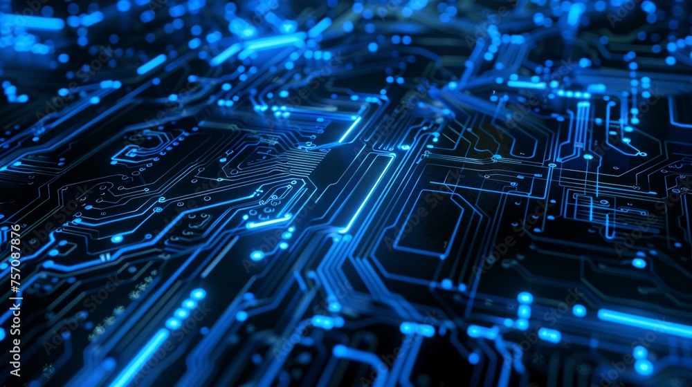 Poster neon blue circuit board a glimpse into the future of technology generative ai