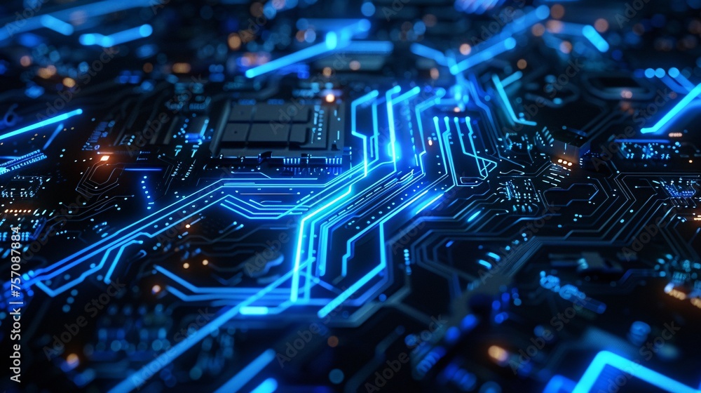 Poster neon blue circuit board a glimpse into the future of technology generative ai