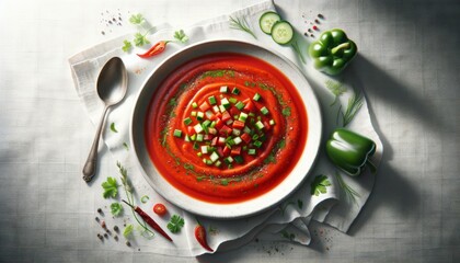Traditional Spanish Gazpacho with Vegetables created with Generative AI Technology.