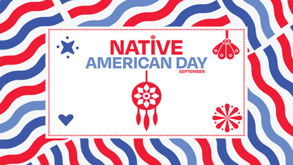 Obraz premium Native American Day colorful background with shapes and typography. 4th Friday of September is observed as native american day, backdrop