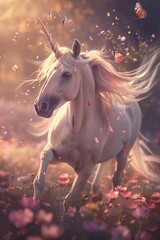 Obraz na płótnie Canvas Flower Power A Unicorn's Magical Ride Through a Field of Wildflowers Generative AI