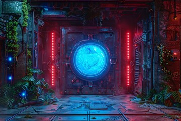 Neon Blue Oasis A Futuristic Monthly Event Generative AI