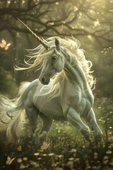 Ethereal Unicorn in a Field of Flowers A Magical Moment to Celebrate the Full Moon Generative AI