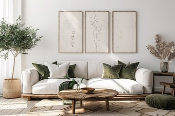 Modern Living Room with White Couch and Artwork Generative AI