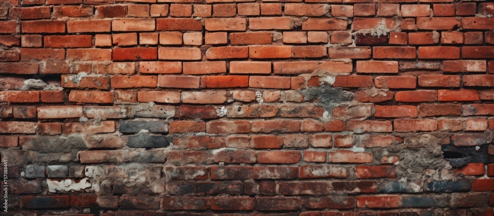 Poster a detailed close up of a brown brick wall showcasing a multitude of rectangular bricks laid in a pre