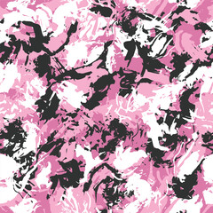 Grunge pink camouflage, modern fashion design. Camo pattern, fashionable fabric. Vector seamless texture