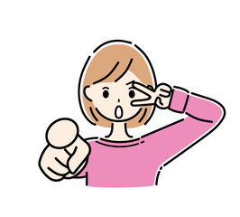 指差す女性
