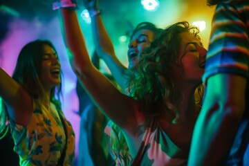 Obraz na płótnie Canvas Group of people dancing in a nightclub, dancing energetic friends