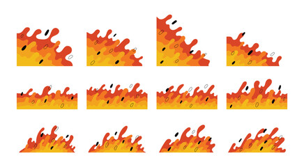 Red Wave Organic Corner Vector Illustration. Flat Fire Flame on White Background. Cartoon Style Fire. Dynamic Waves and Liquid Border. Burning Fire Element. Red Fluid Vector Decoration for Banners