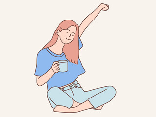 woman sitting relaxing while drinking coffee vector illustration