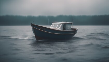 Fototapeta premium View of boat on water with bad weather