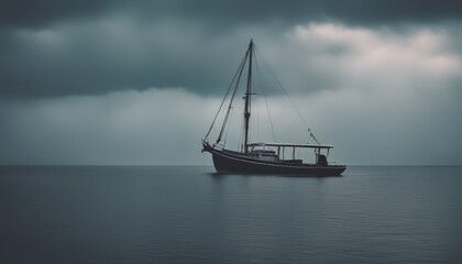 Fototapeta premium View of boat on water with bad weather