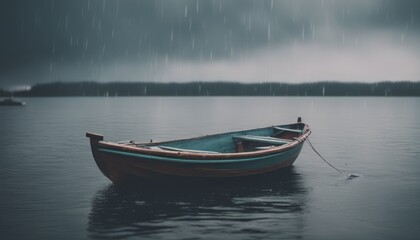 Naklejka premium View of boat on water with bad weather