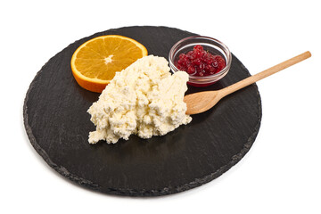Cottage cheese, isolated on white background.