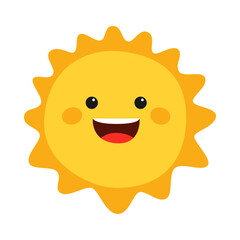 Funny sunny character. Cute happy smiling sun. Vector illustration