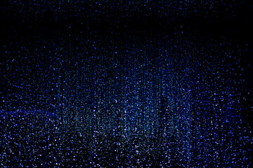 Celebration lights at Christmas New Year festival. Crowd of hanging blue light bulbs blue bokeh background. blue light bulb tunnel. 