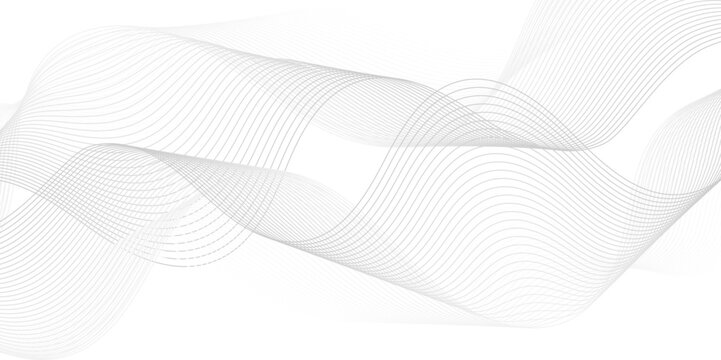 White blend digital wave lines and technology transparent background. Minimal carve wavy white and gray flowing wave lines and glowing moving lines. Futuristic sound wave lines background.