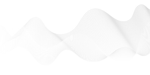 White blend digital wave lines and technology transparent background. Minimal carve wavy white and gray flowing wave lines and glowing moving lines. Futuristic sound wave lines background.